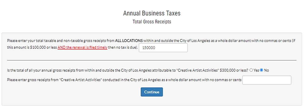 Annual Business Taxes E-File Total Gross Receipts